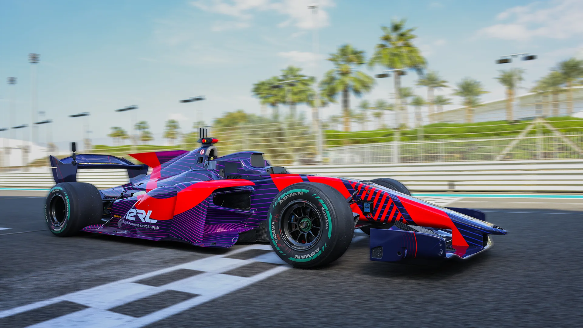 A2RL autonomous racecar close-up at Yas Marina Circuit